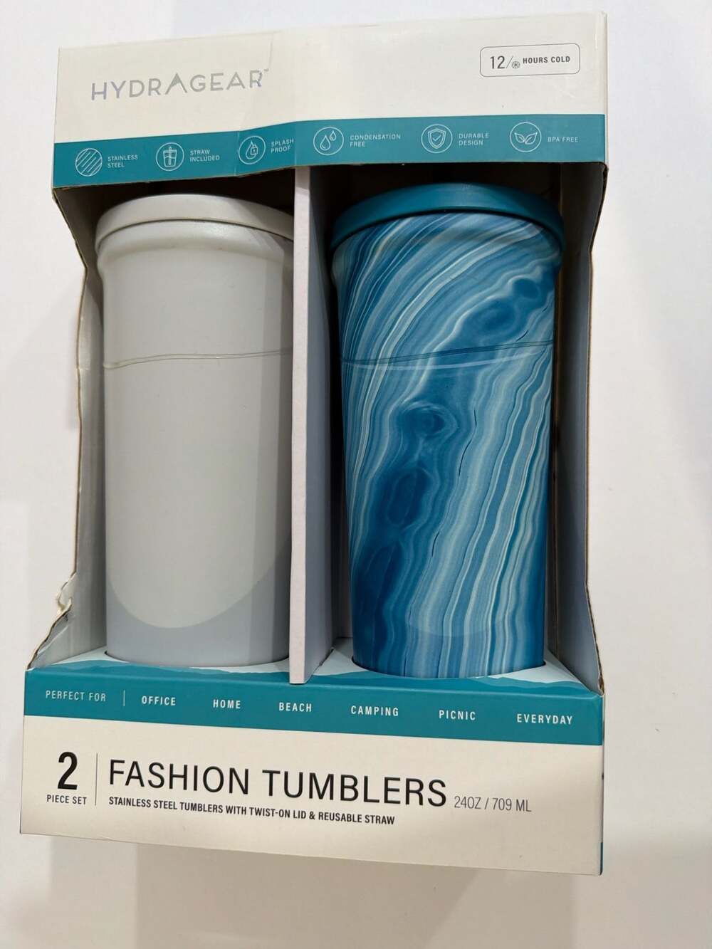 Hydragear Fashion Tumbler 2-Piece Set, 24oz Stainless Steel Insulated Cups